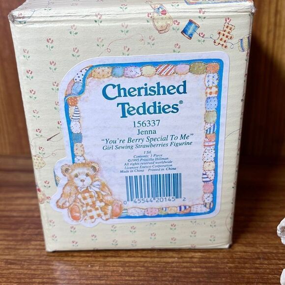 Cherished Teddies Jenna You’re Berry Special to Me Girl Sewing Strawberries - Picture 2 of 8